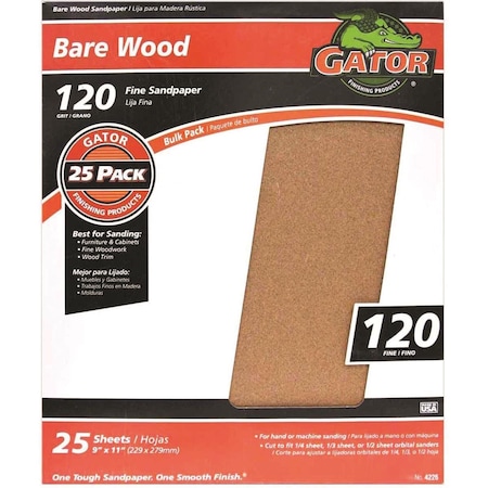 Gator Finishing 9 x 11 in 120 Grit Bare Wood Sandpaper Garnet 3275
